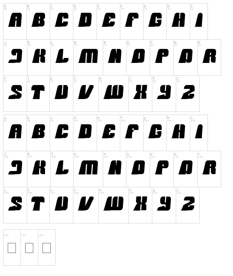 Black Mamba font map